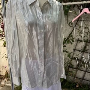 kate spade Shimmer Sheer Button-Down Blouse in Silver